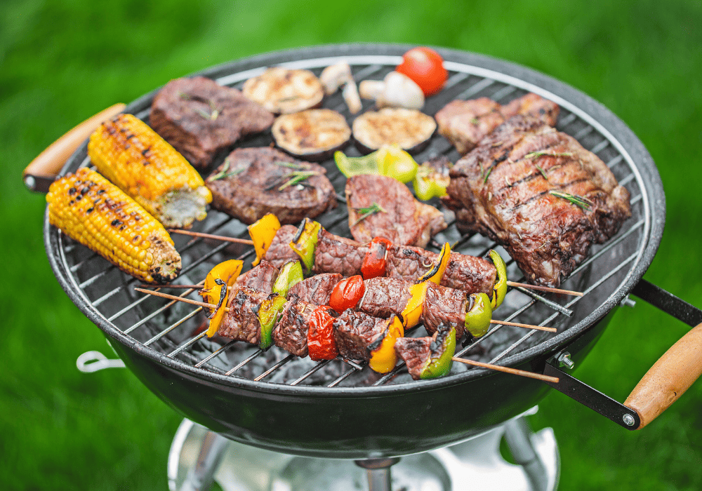 Propane Grill with various bbq food