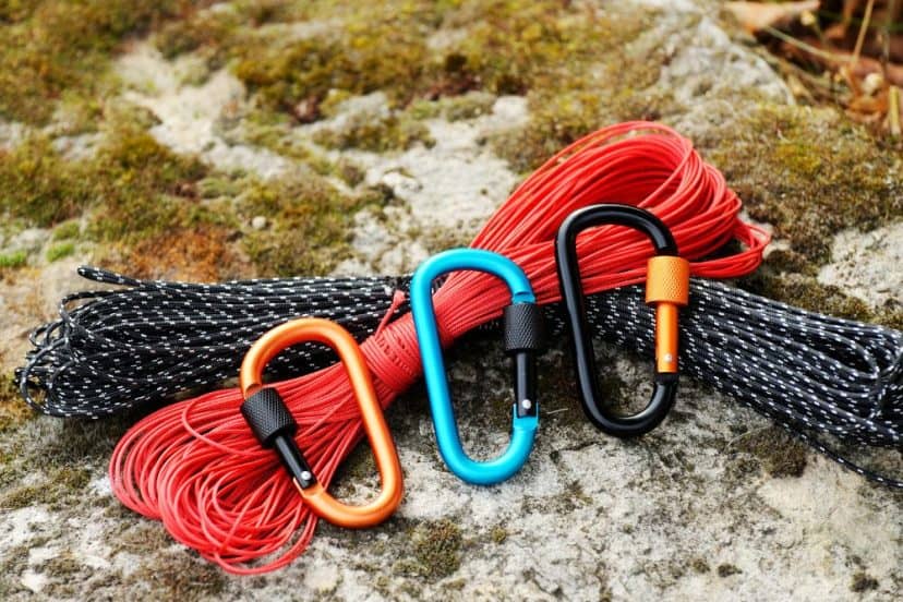 Climbing ropes and carabiners