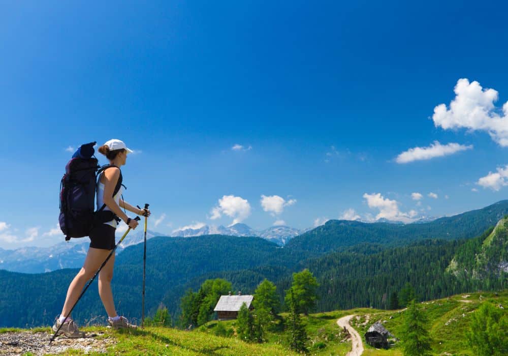 women hiking with backpack