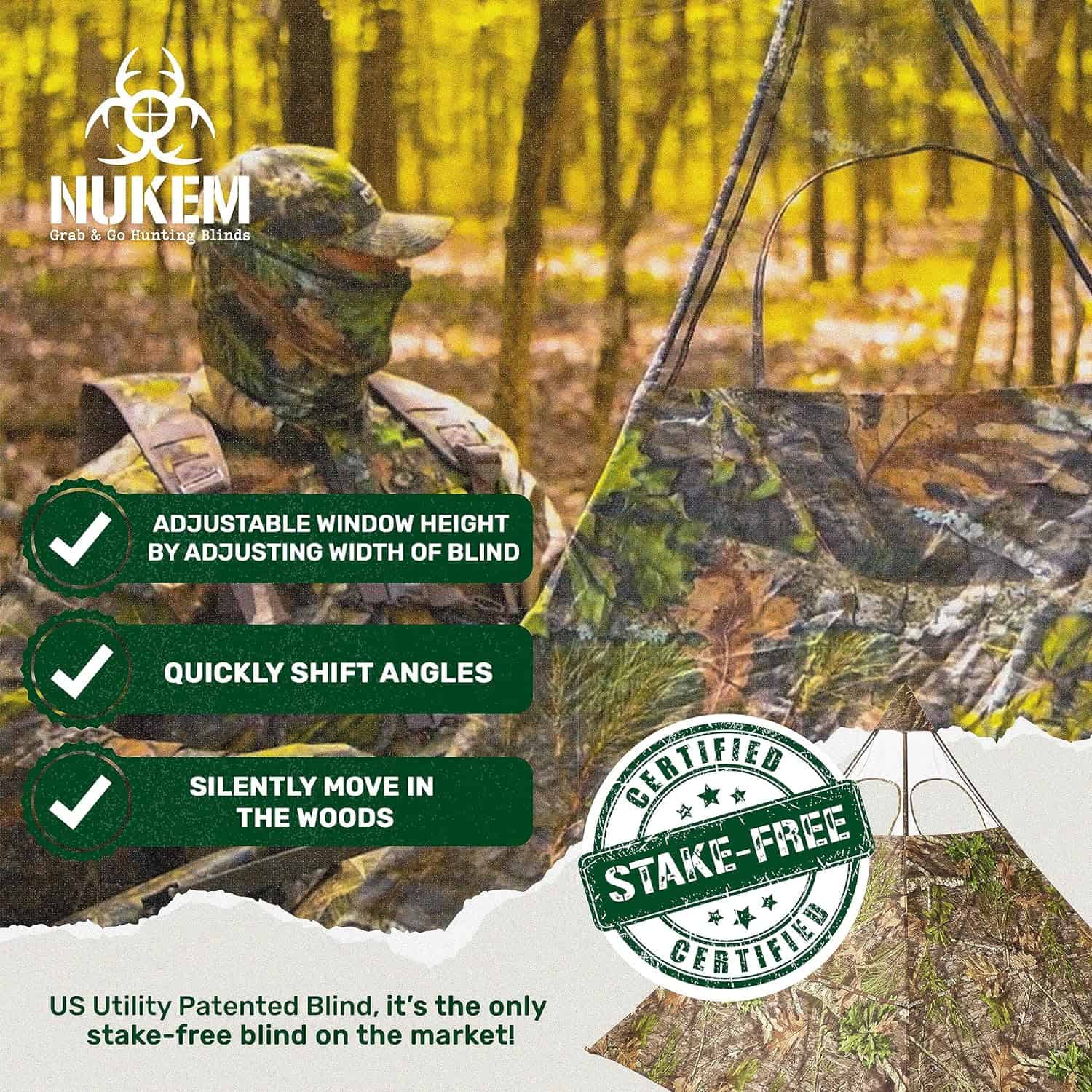 Nukem Grab & Go Hunting Ground Blind - Mossy Oak - Lightweight Stake-Free Pop Up Turkey & Deer Blind