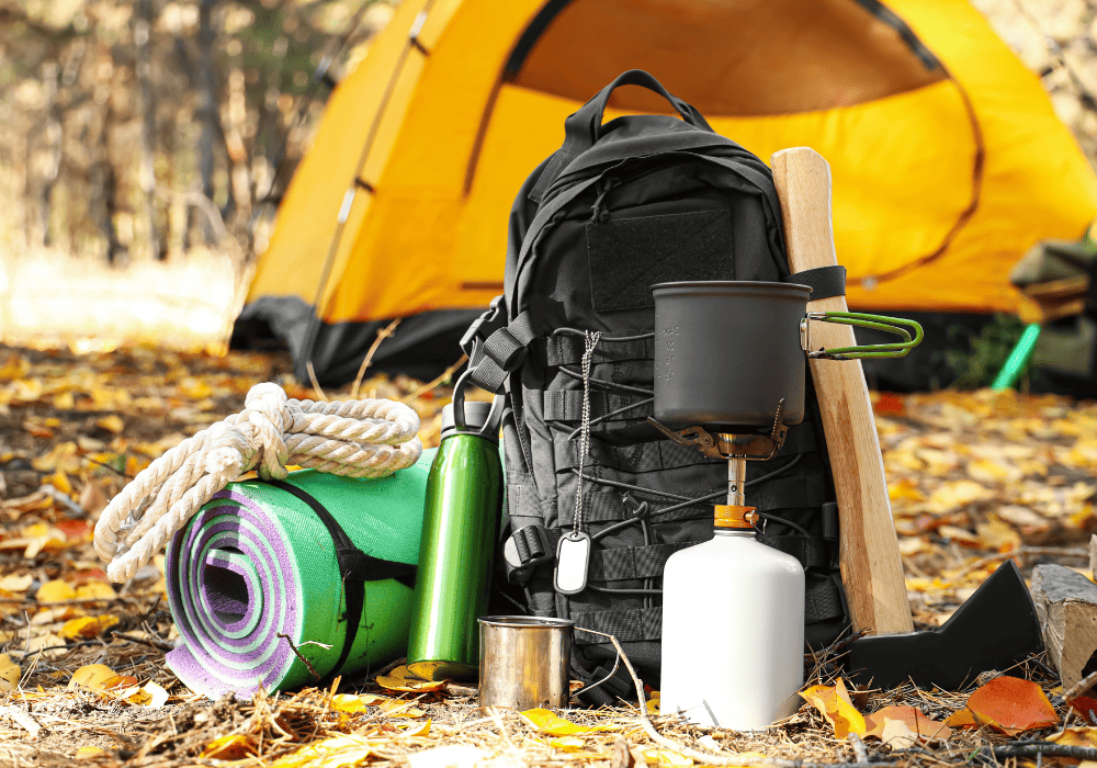 camping gear and backpack