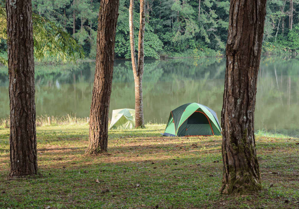 Camping tents near lake
